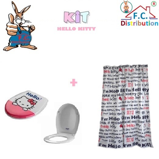 Kit Hello Kitty Tenda Doccia Scritte + Sedile Wc Universale