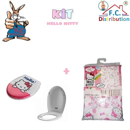Kit Hello Kitty Tenda Doccia Fantasia + Sedile Wc Universale