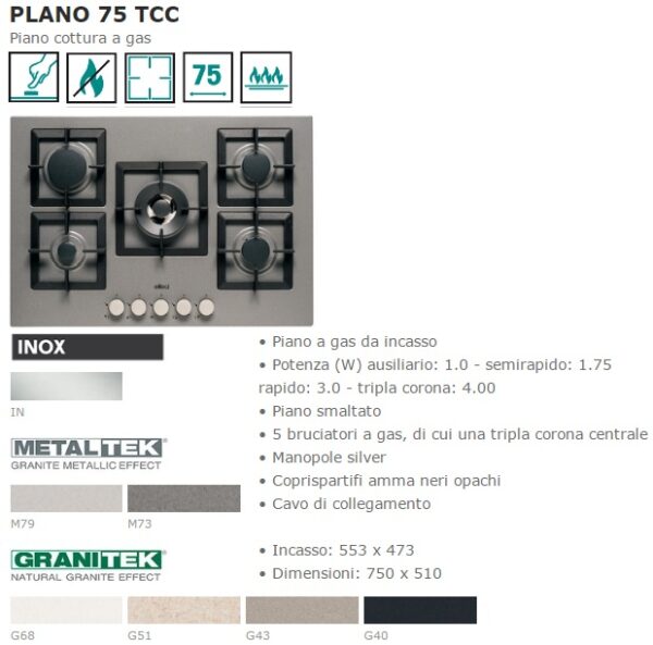 P.Cottura Plano 75 Tcc Avena 750X510 Mm 5 Fc Grig.In Ghisa  PGSP75151CS