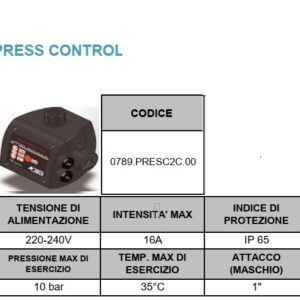 Regolatore Di Pressione Per Elettropompe Con Manometro  0789PRESC2C00