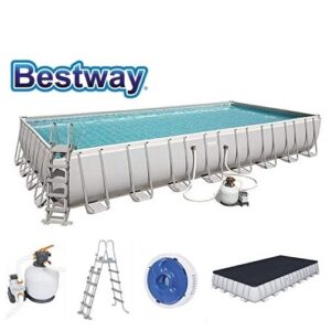 Piscina Power Steel Frame Rettangolare Cm. 956X488X132, Cap. 52.231 Lt., Filtro A Sabbia 58499 (8.327 Lt/H). Include: Copertura, Scaletta Di
Sicurezza E Dosatore Chimico Chemconnect  56623