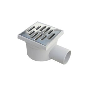 Chiusino orientabile sifonato in PP grigio con scarico laterale  15X15 USCITA D. 40 GRIGLIA INOX CHL15/40NX