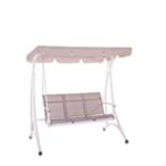 Dondolo 3 Posti  "Kuta" Cm. 194X119X170H Tubi In Ferro Diam. 50 Verniciati A Polvere  Moka Cuscini In Textilene Mm. 2X1 Ecru Copertura In Poliestere 160 Gr. / Mq. Bianco  Jn-010