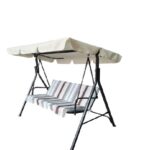 Dondolo 3 Posti "Many" Cm. 170X110X153H Telaio In Acciaio Marrone Diam. Mm. 38 Cuscini Poliestere 140 Gr./Mq. Strisce Bianco Grigio Tetto 140 Gr/Mq Tessuto Poliestere Verde Chiaro  Jn-026