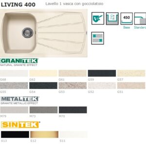 LIVING 400 860X500 MM 1 VASCA C/GOCCIOLATOIO 11 BIANCO  55  LSL40011
