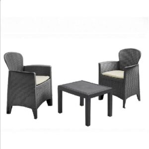 Salotto Rattan Akita 3Pz Antracite C/Cuscini  201461