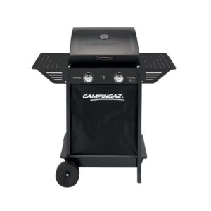 Campingaz Xpert 100 L Plus Barbecue a gas, con pietra vulcanica, 2 bruciatori e coperchio con termometro, 2 vassoi laterali pieghevoli - 2190532