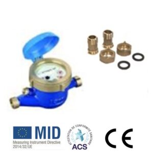 Contatore Asciutto D. 11/4" Getto Multiplio Competo di Coperchio e Raccordi Cod. CAMHB