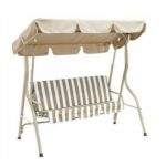 Dondolo 3 Posti "Basic" Cm. 170X110X153H Tubi In Ferro Diam. 38 Verniciati A Polvere Beige Cuscino Righe Bianco - Ecru Copertura In Poliestere 140 Gr. / Mq. Ecru  Jn-018