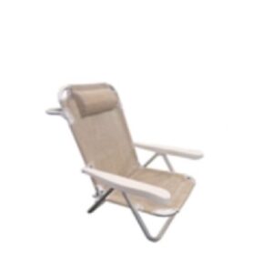 Spiaggina "Confort" In Alluminio Diam. 22 Reclinabile 5 Posizioni  Con Supporto Posteriore Cm. 53X61X81H  - Textilene Ecru Melange  HU-074