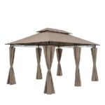 Gazebo "Kassy" Mt. 3X4X2,6H Tubo D'Acciaio Diam. Mm. 48 Ecru Copertura In Poliestere 180 Gr. / Mq.Con 4 Fianchi In Poliestere  YA-004