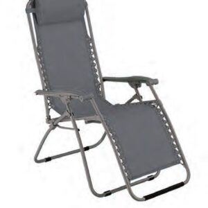 Poltrona Relax "Virtus" Tubi In Ferro Diam. 25 Cm. 90-165X65X113H - Textilene Grigio Con Cuscino  Hu-113