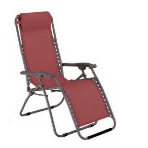 Poltrona Relax "Virtus" Tubi In Ferro Diam. 25 Cm. 90-165X65X113H - Textilene Bordeaux Con Cuscino  Hu-114